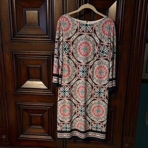 Chico's Coral, Teal & Black Medallion Midi Dress Chico’s size 1 (8-10)